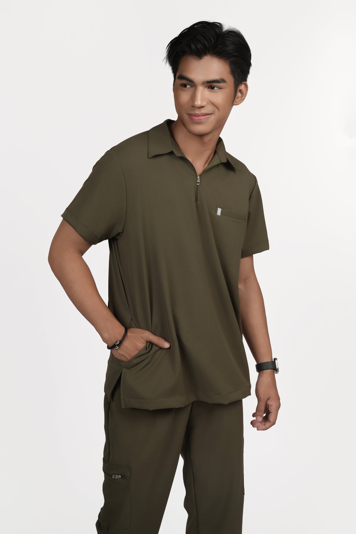 Twillflex Men's Zipper Polo Set with Garterized Pants
