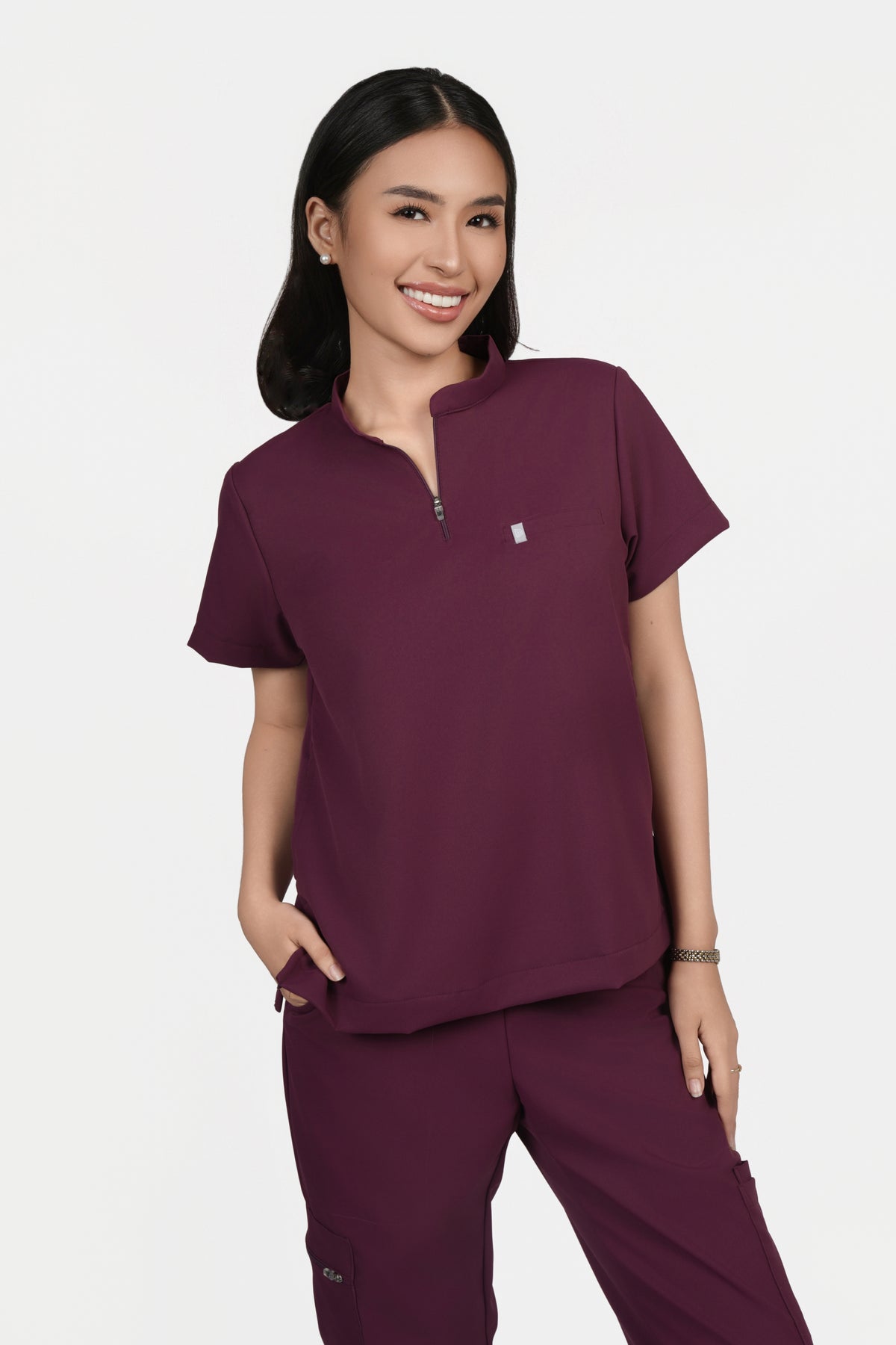 Twillflex Women's Mandarin Zipper Set with Garterized Pants