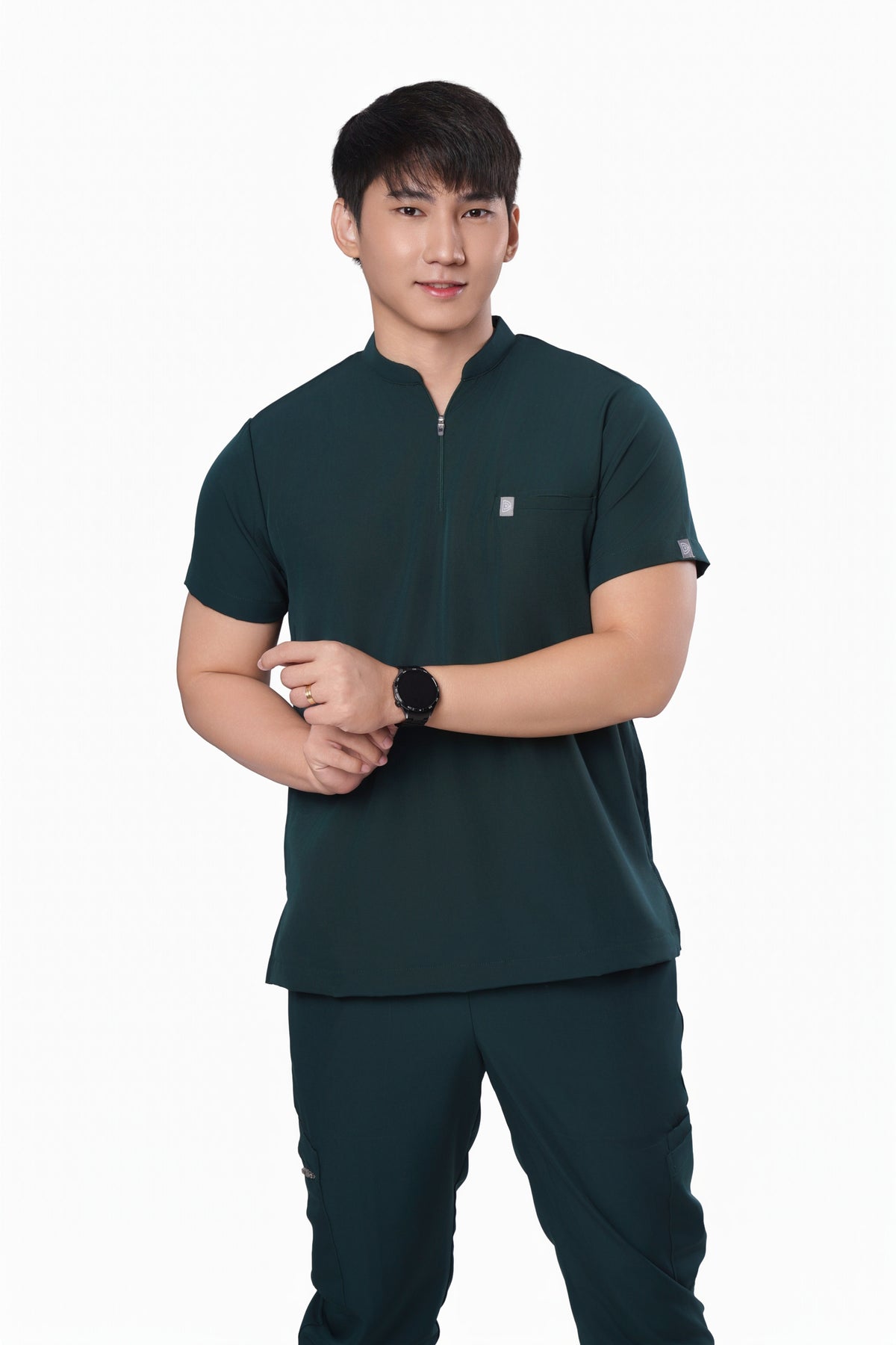 Men’s Durasmooth Mandarin Zipper Shirt with Tapered Pants Set- Made to Order